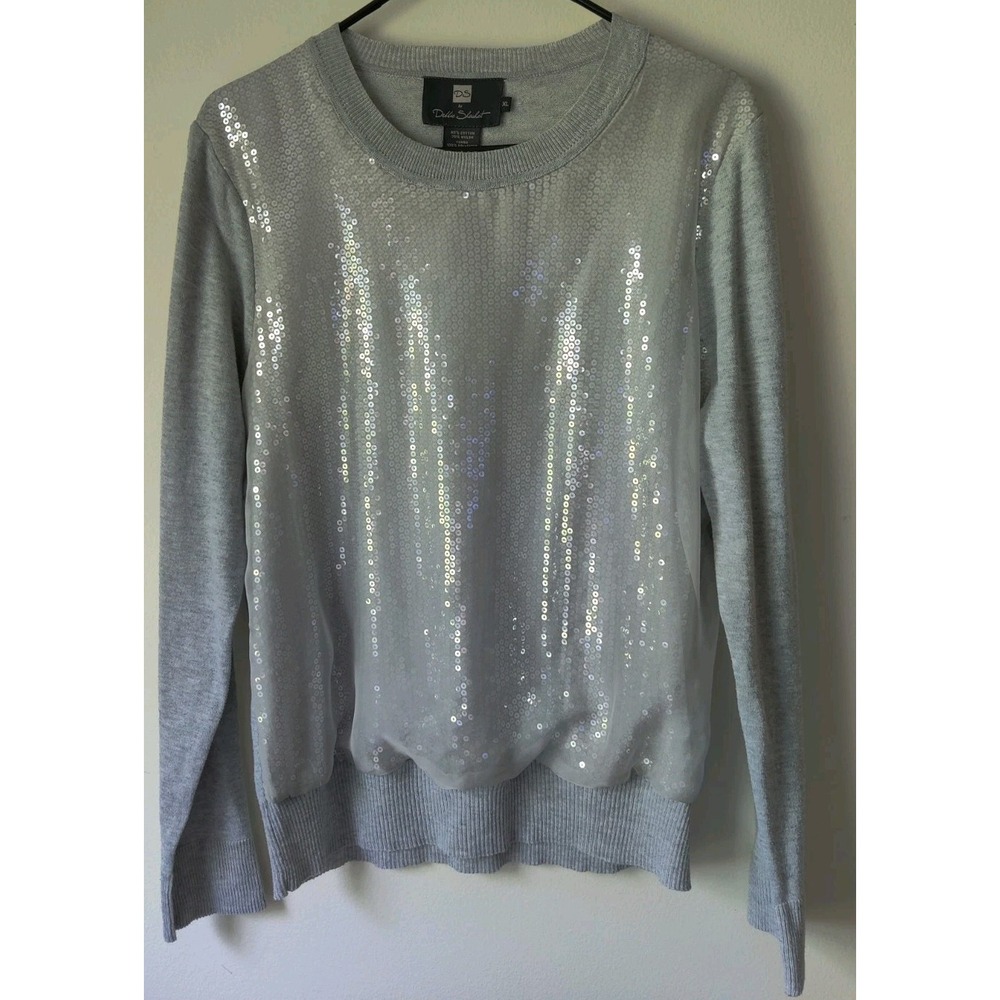 Debbie Shuchat Women's‎ Sweater Gray Sequined Crew Neck Pullover Artsy Size XL